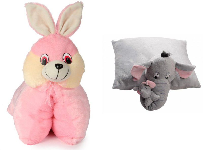 Deals India Deals India Folding Bunny Pillow(40 cm) and Grey Elephant Pillow ( 40 cm) set of 2 - 40 cm  (Multicolor)