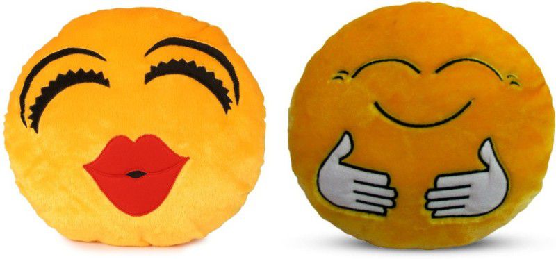 Deals India Deals India Kiss Smiley and Hugging smiley Cushion - 35 cm(smiley3&E)Set of 2 - 35 cm  (Yellow)