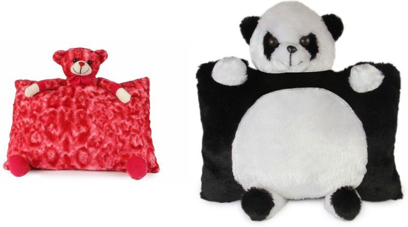 Deals India Deals India Red Teddy Pillow( 40 cm) and Panda Pillow (40 cm) set of 2 - 40 cm  (Multicolor)
