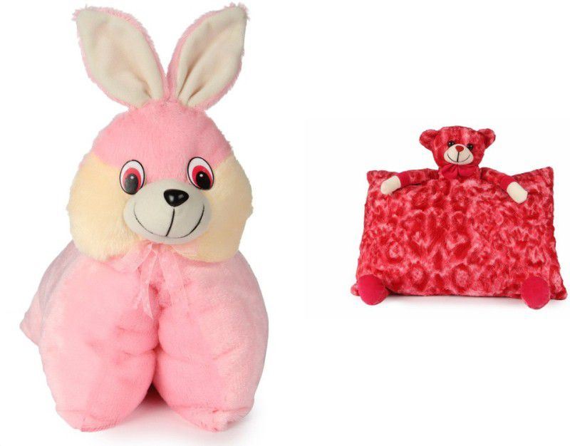 Deals India Deals India Folding Bunny Pillow(40 cm) and Red Teddy Pillow( 40 cm) set of 2 - 40 cm  (Multicolor)
