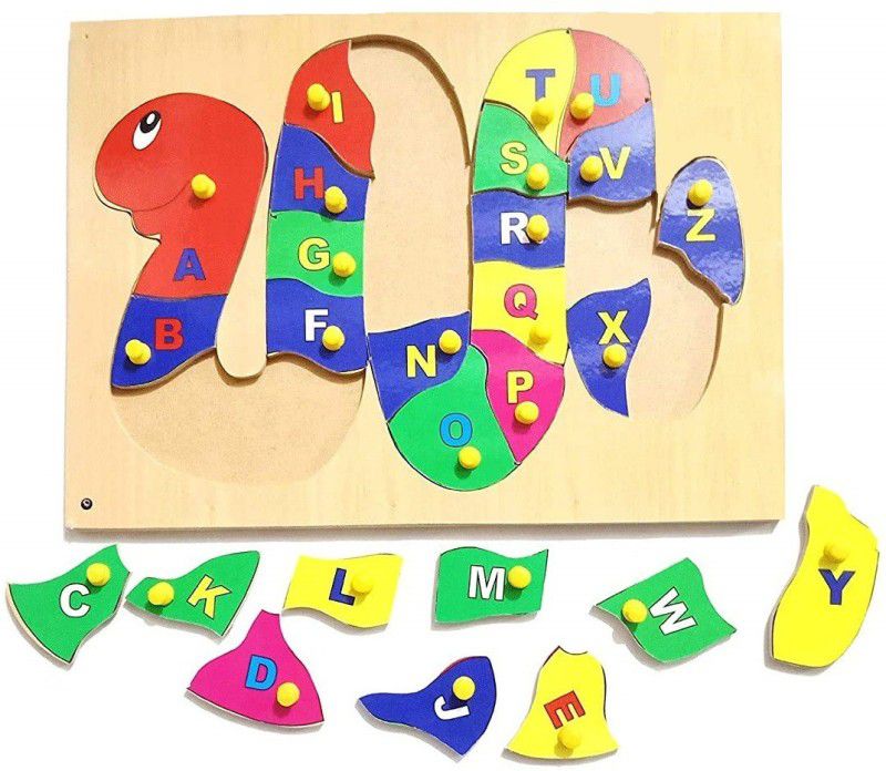 tryzens Wooden English Uppercase A to Z Alphabets / Snake Puzzle Tray with Knob Learning  (1 Pieces)