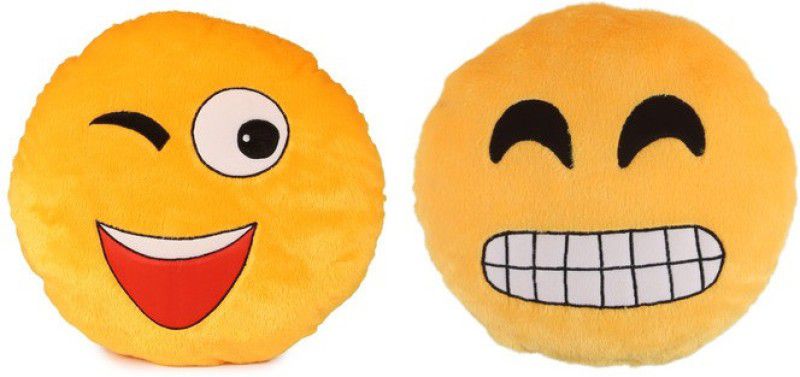 Deals India Deals India Soft WINK and Grinning Face With Smiling Eyes Smiley Cushion - 35 cm(Smiley4&G)(Set of 2) - 35 cm  (Multicolor)