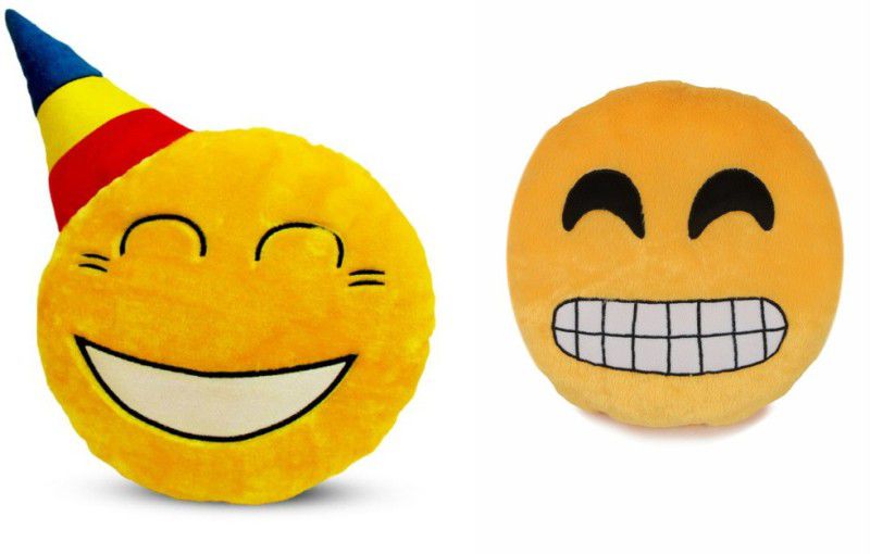 Deals India Deals India Yellow Party and Grinning Face With Smiling Eyes Smiley Cushion - 35 cm(SmileyB&G)(Set of 2) - 35 cm  (Multicolor)