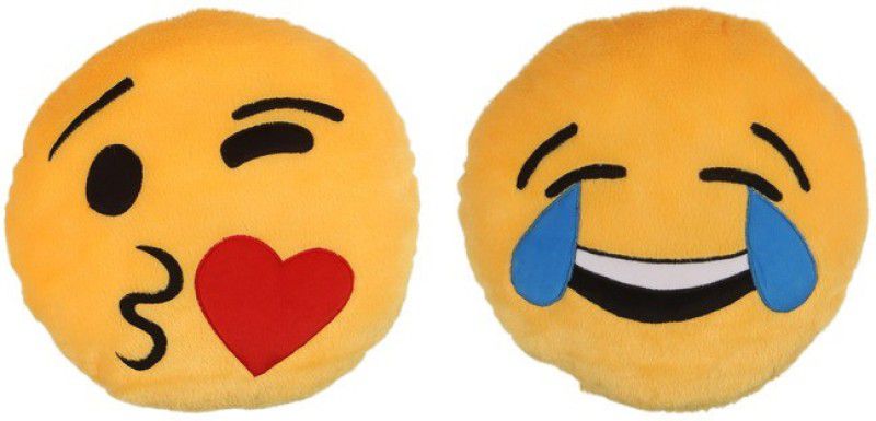 Deals India Deals India Face throwing a kiss and Laughing Tears Eyes Smiley Cushion(SmileyF&G) (Set of 2) - 35 cm  (Multicolor)