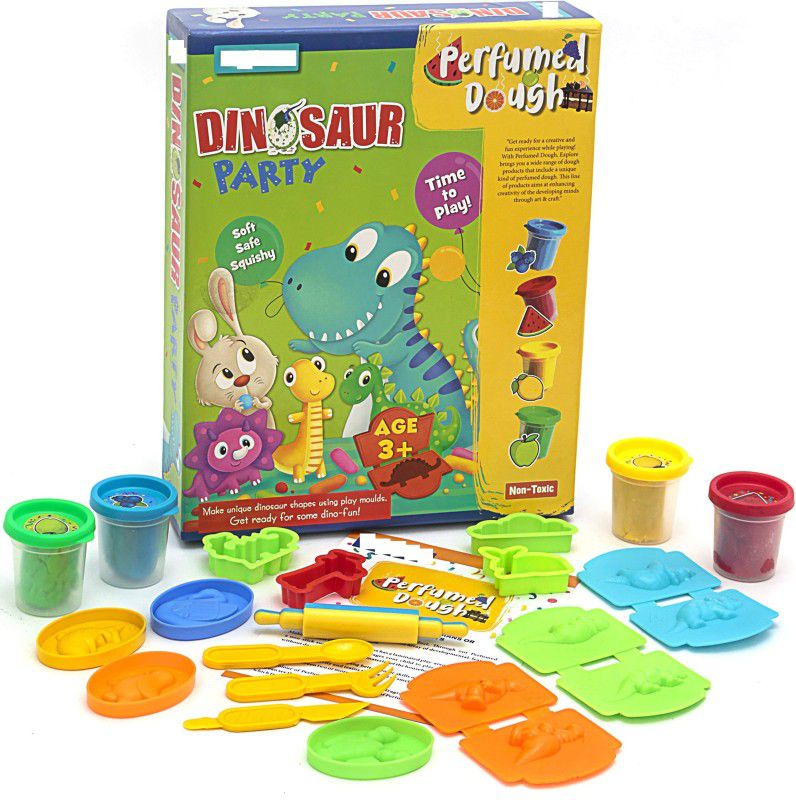 SABIRAT Dinosaur Party Perfumed Dough, Make Unique Dinosaur Shapes Using Play Moulds  (Multicolor)