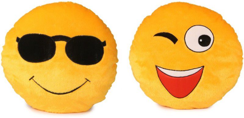 Deals India Deals India Soft COOL Dude Smiley and Wink Smiley Cushion - 35 cm(smiley2&4) Set of 2 - 35 cm  (Yellow)