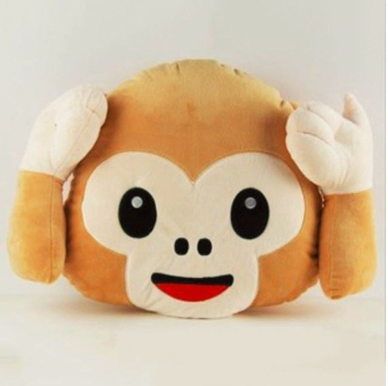 Frantic Premium Quality Monkey 'Hear No' Soft Cushion with 35 Cm - 35 cm  (Brown)