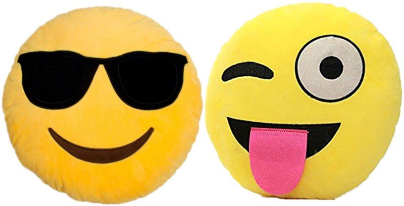 BABIQUE Smiley Emoji Pillow Cushion Soft Toys Stuffed Plush Combo Naughty & Cool Dude For Sofa Bed Home Office Car Decoration Birthday Gift - 35 cm  (Yellow)