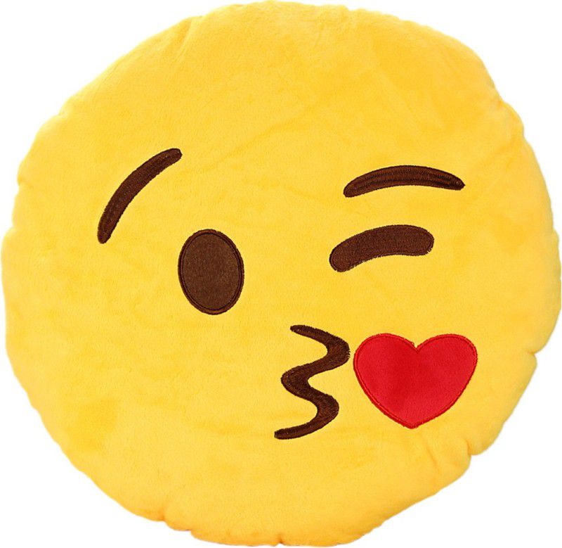 Grab A Deal Kiss Emoticon Cushion giving Flying Kiss - 12 inch  (Yellow)