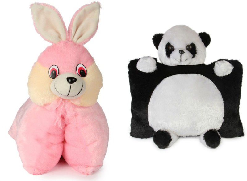 Deals India Deals India Folding Bunny Pillow(40 cm) and Panda Pillow( 40 cm) set of 2 - 40 cm  (Multicolor)