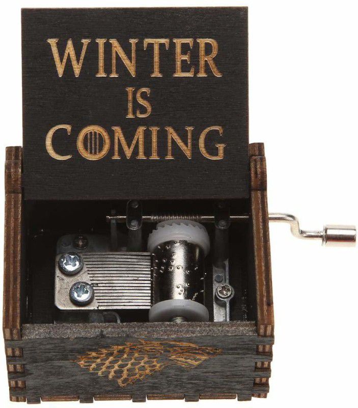 Windup Wooden Music Box | Game of Thrones Theme (Black) | in Jute Gift Pouch | Antique Carved Hand  (Multicolor)