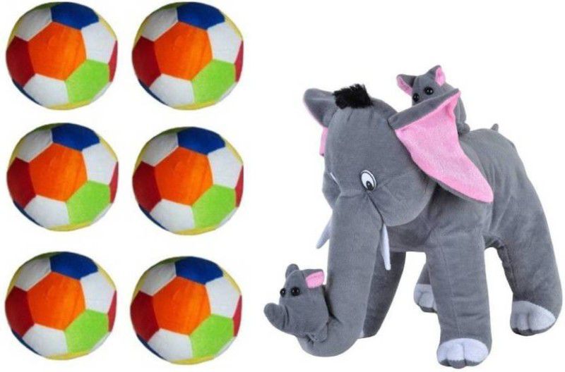 ARC Soft Ball (15cm) (Pack of 6) and soft elephant for Kids - 35 cm  (Grey)