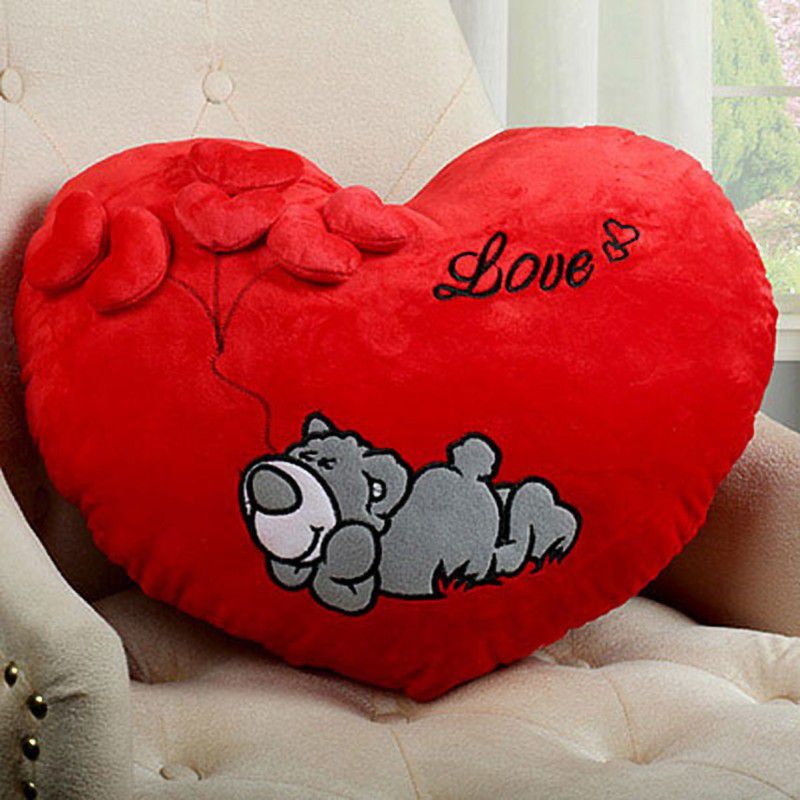 Frantic Best Heart Shaped Sleeping Dog Printed with Cute Little Hearts Pillow - 35 cm  (Multicolor)