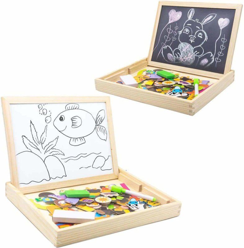 KGINT Multifunctional Magnetic Wooden Chalkboard Kids Educational Toys Game Whiteboard Blackboard Drawing Toys for Children, Size- 30*23 cm (Multicolor  (Multicolor)