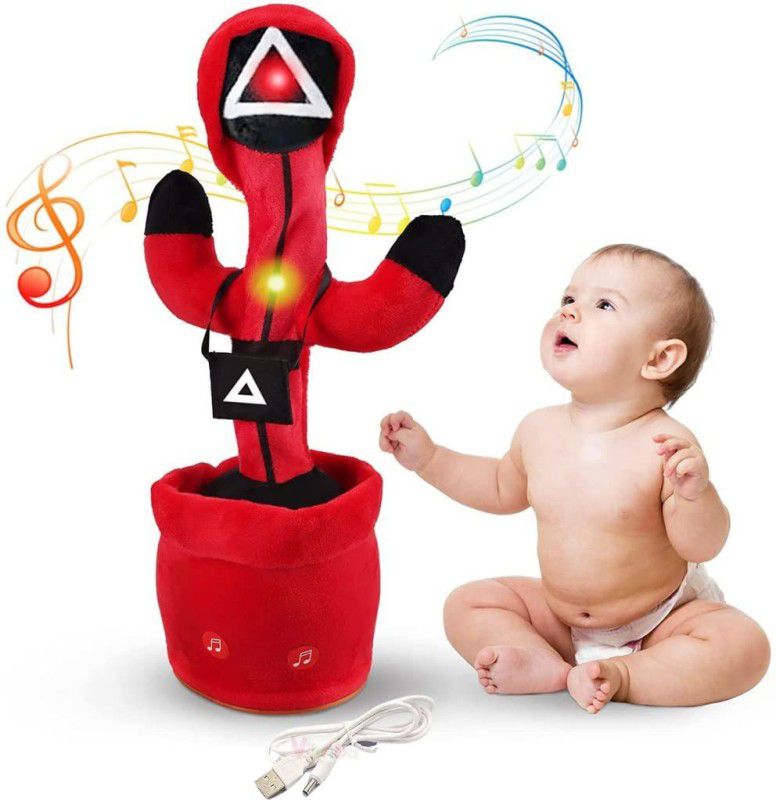 VikriDa Plush Toy USB Charging for Kids Compatible for Dancing with Light, 120 Song Music, Talk Back, Mimicking, Recording, Dancing Plush Toy (Red New Cactus)  (Red)