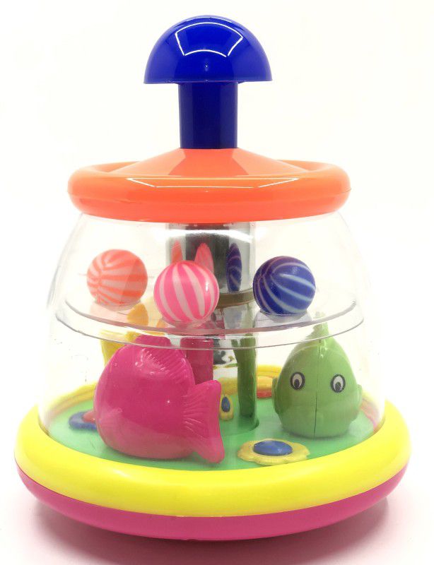 JVTS DOUBLE ACTION PUSH AND SPIN FISH AND BALL TOY FOR KIDS  (Multicolor)