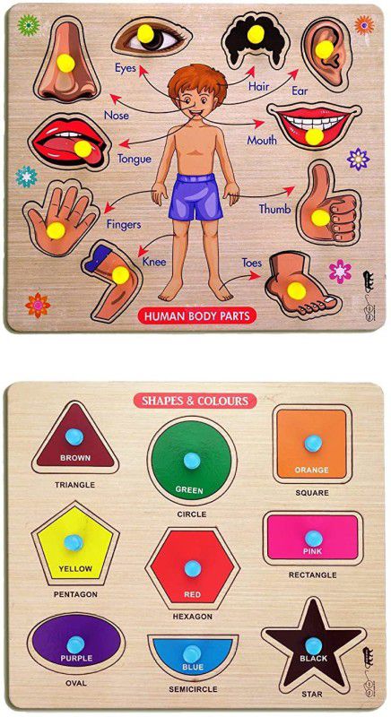 GREST Mini Wooden Human Body Parts, Shape and Colors Puzzle with Knobs Game For Kids  (2 Pieces)