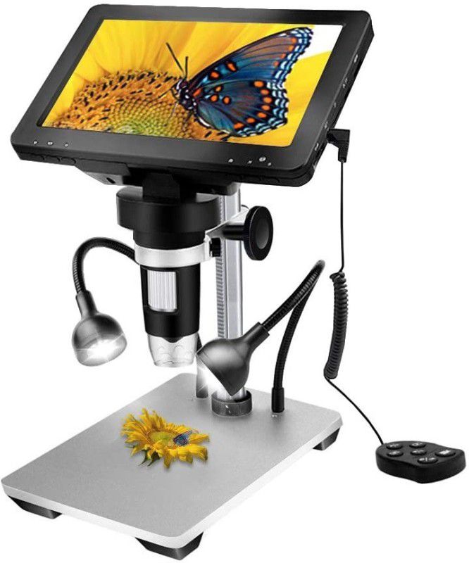microware LCD Digital USB Microscope 7 in HD Screen, Circuit Board Repair Soldering PCB Coins,12mp Video Camera Microscope,8 Adjustable Light, 1-1200X Magnification with Rechargeable Battery  (Black)