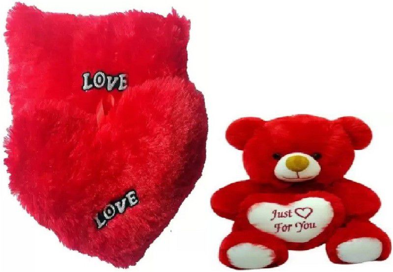 Tashu Collection soft heart love pillows, cushion and teddy bear just for you - 24 cm  (Red)