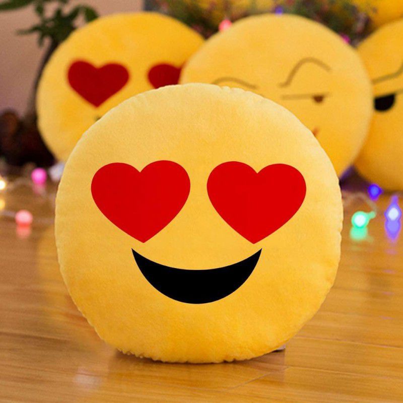 Liquortees Emoji love Heart Eyes Pillow Soft toy for girls - 28 cm  (Yellow)