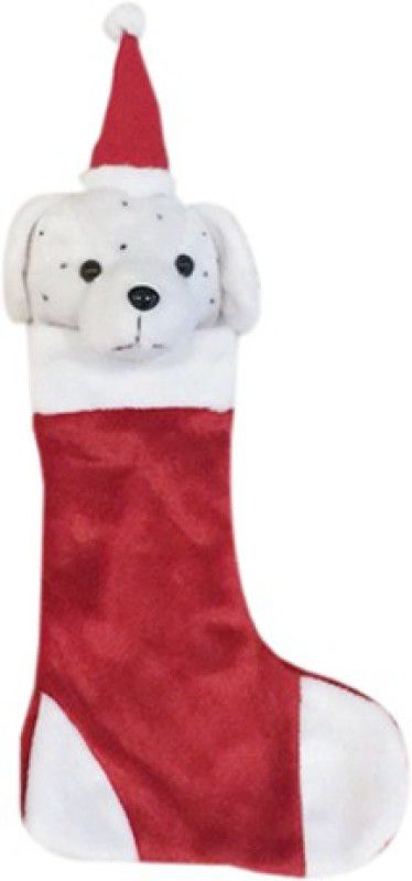 My Baby Excels White Dot Dog Plush X'mas Stocking - 35 cm  (Multicolor)