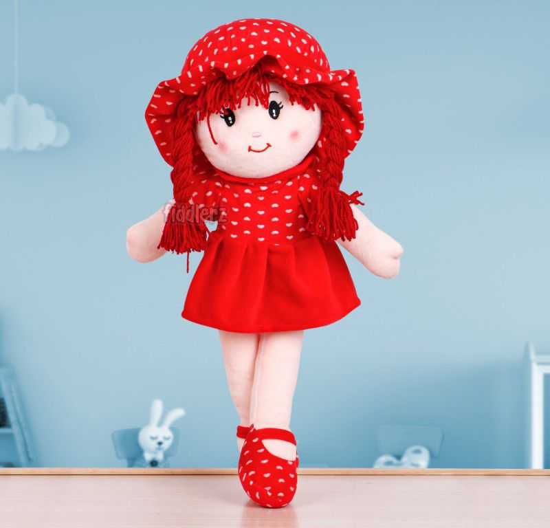 FIDDLERZ Doll Super Soft Stuffed Baby Toys for Girls Cute Looking with Cap Premium Material Plush Dolls & Cuddly Toy Best Gift for Kids (50 cm) Red - 50 cm  (Red)