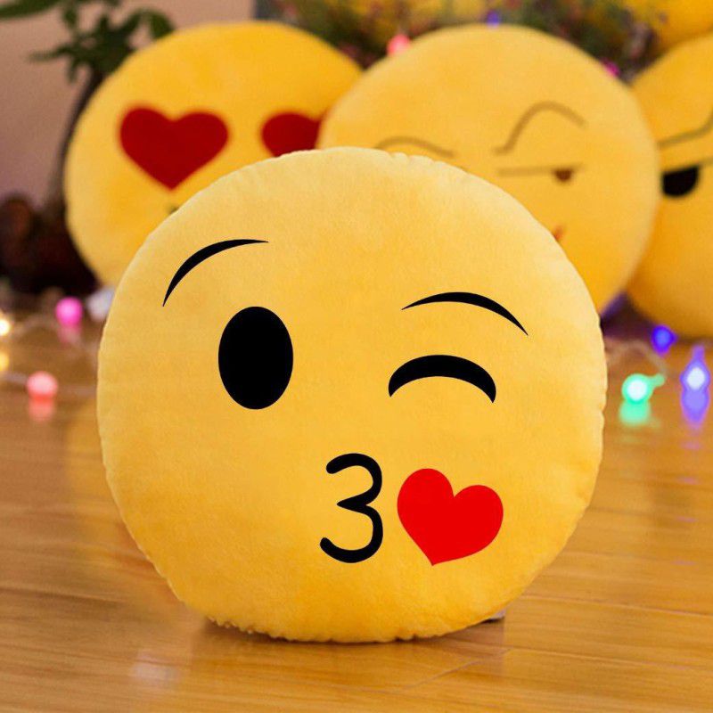 Liquortees Emoji Face Kissing Pillow Soft toy for baby's girls kids - 30 cm  (Yellow)