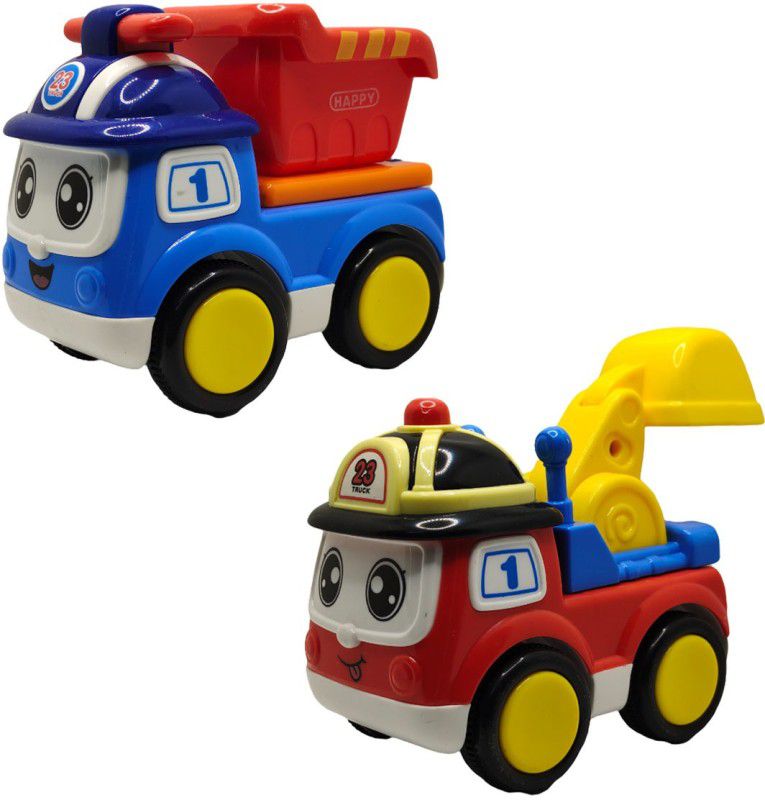 Vaniha Unbreakable Friction Powered Cartoon Engineered Construction Truck Toys-A5  (Multicolor, Pack of: 2)