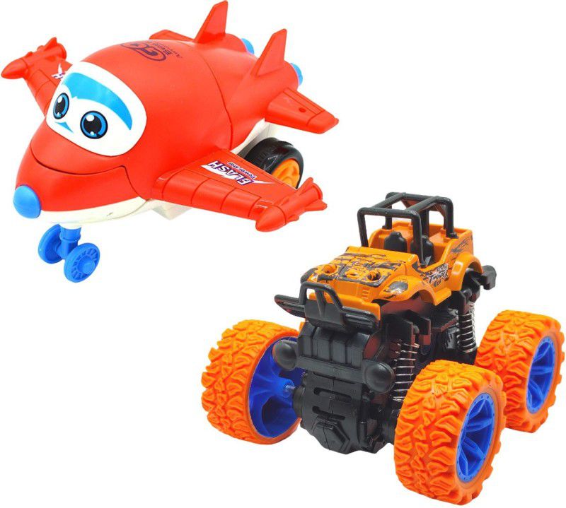 Jo Baby Unbreakable Friction Powered Toy Set of Robot Plane & Monster Car For Kids  (Multicolor, Pack of: 2)