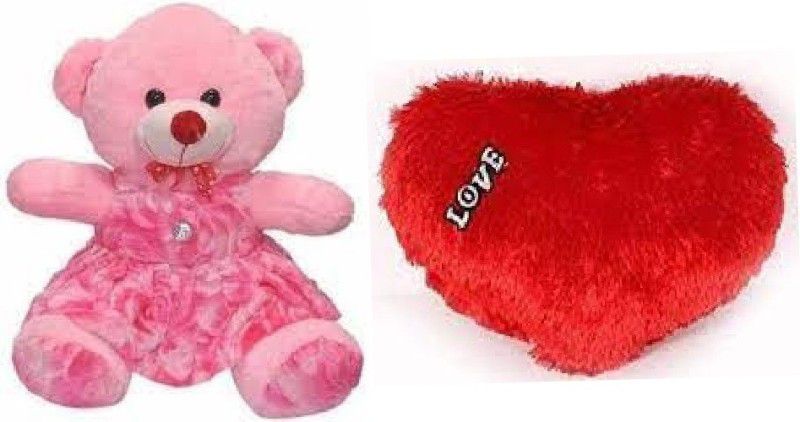 ZOOMINO kids Combo of Red Dil and Siting Doll Teddy Bear - 32 cm (Pink ,Red) - 32 cm  (MALTICOLOUR)