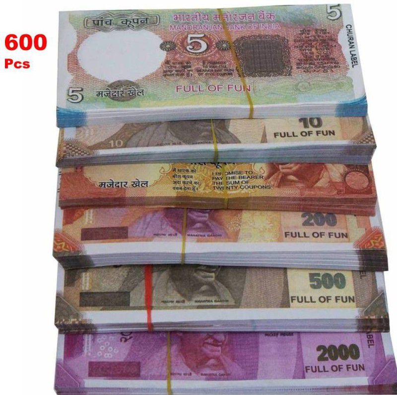 Mallexo 600PCs Fake Currency for Kids - Artificial Dummy Notes and Fake Money Note for Kids with Kids Activity Manual Money for Playing Toy (6 Bundle Duplicate Money for Kids) - Dummy Notes for Kids Money Toys Gag Toy