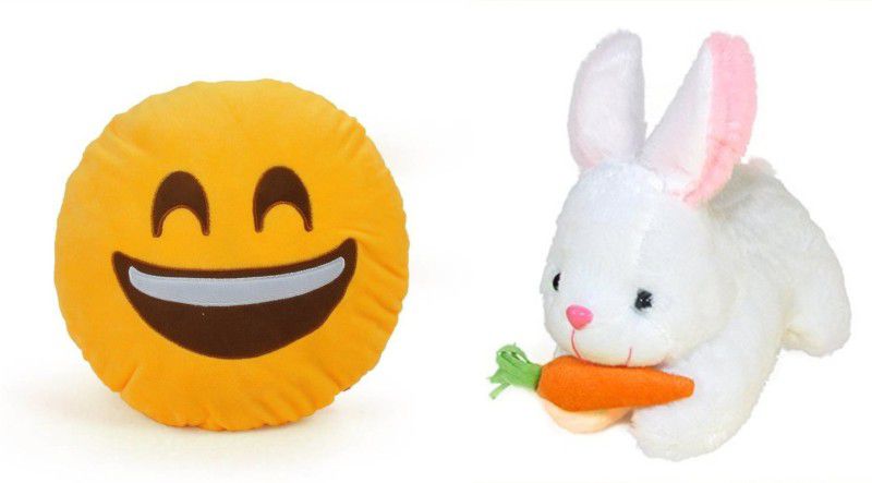 Agnolia Gift Gallery Smiley cushion 35cm-Laughing Smiley with Rabbit - 32 cm  (Multicolor)