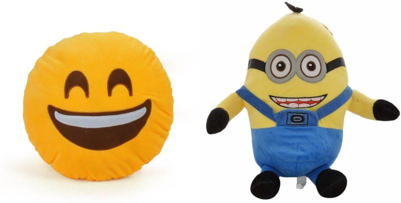 Agnolia Gift Gallery Smiley cushion 35cm-Laughing Smiley with Minion - 32 cm  (Multicolor)