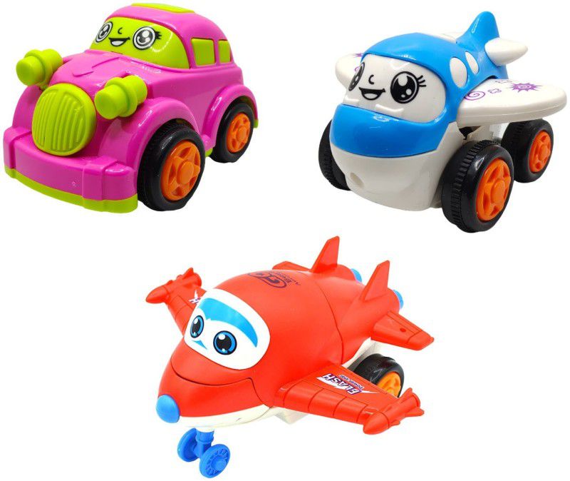 Jo Baby Unbreakable Friction Powered Toy Set of Car, Plane & Robot Plane For Kids  (Multicolor, Pack of: 3)