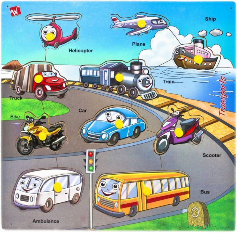 Haulsale Cartoon Vehicles - Pine wood Wooden Puzzle Board for Kids  (1 Pieces)