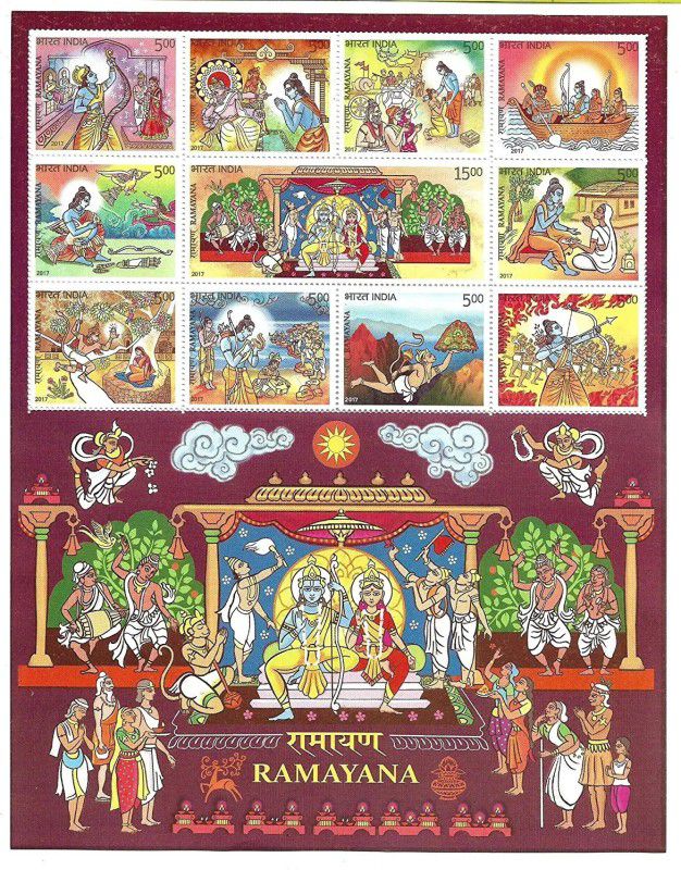 Philately India 2017 Ramayana Hindu Mythology Art Paintings Sheetlet Stamp Sheet Stamp Page Sheet  (11 Stamps)