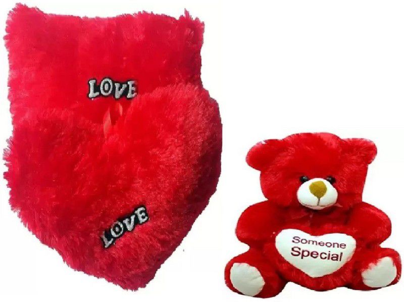 Tashu Collection soft heart love pillows, cushion and teddy bear for someone special - 24 cm  (Red)