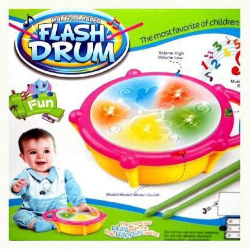 Just97 Flash Drum Set With Music And 3D Lights_25  (Multicolor)