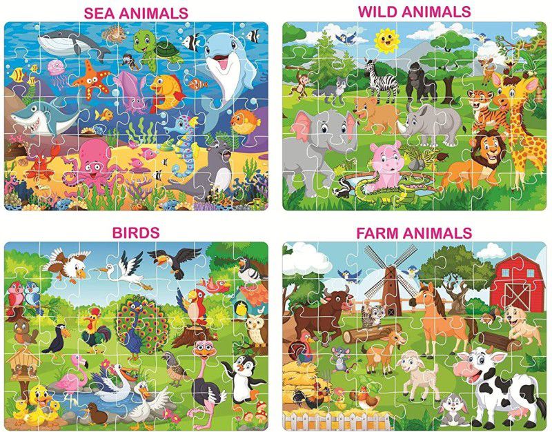 yes toys 4 in 1 Animal World Jigsaw Puzzle for Kids. 4 Jigsaw Puzzles 35 Pieces Each (Wild Animals, Farm Animals, Sea Animals & Birds)  (4 Pieces)