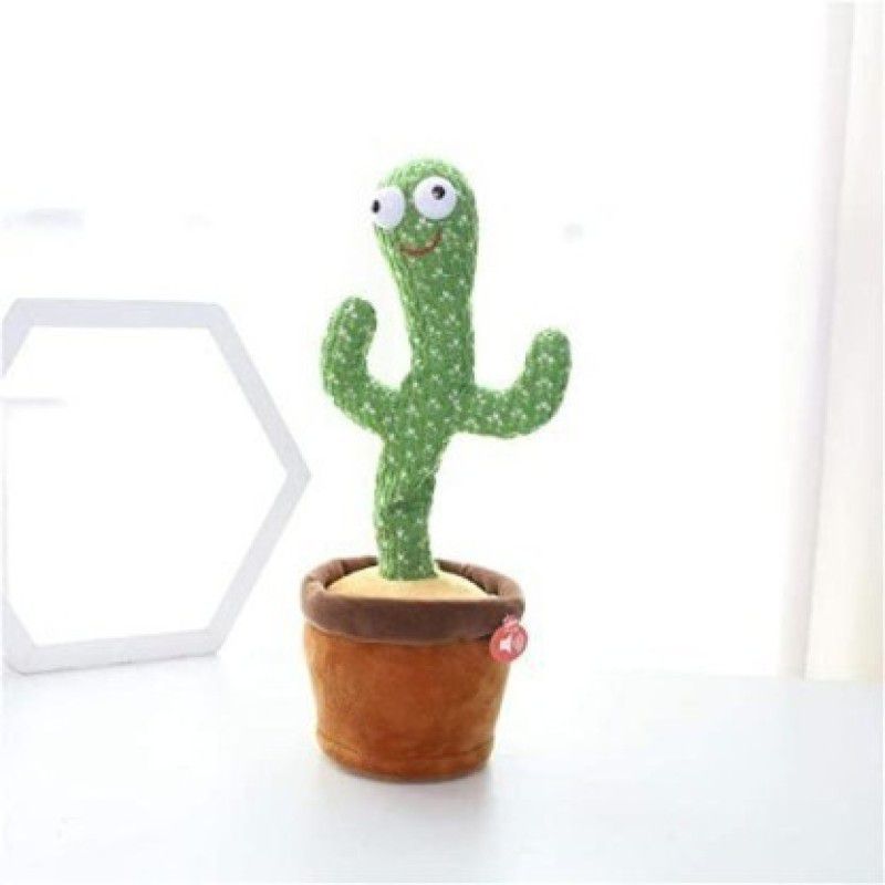 FASTFRIEND Awesome Dancing Cactus Plush Toy USB ChargingSing SongsRecordingRepeats (Multi  (Green)
