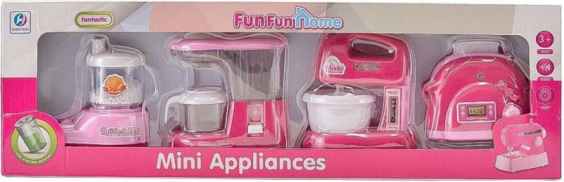LDB ENTERPRISE Mini Household 4 in 1 Set of Toy Home Appliance Battery Operated. Toy Home Appliance with real like working Set includes One Sewing Machine, One Washing Machine, One Vacuum Cleaner, and one iron.