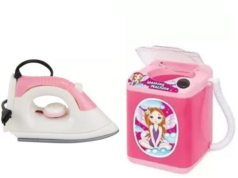 HMF BRIGHT CHOICE Toy washing m/ce with iron box for kids (non battery )/multicolor (pack of 2)