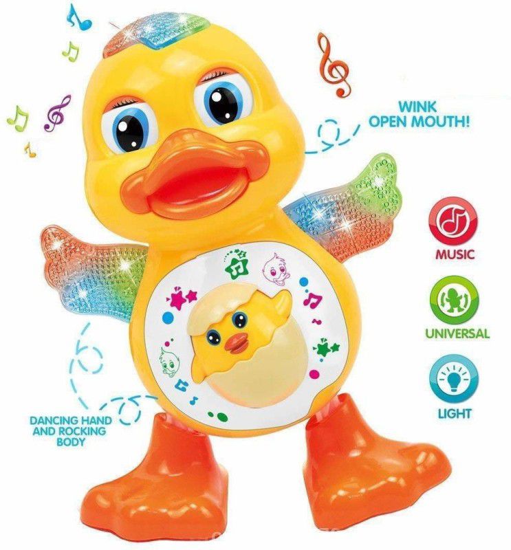JSR Dancing Duck Musical Real Action Dancing Duck Toys with Music Flashing Lights for Kids (Multicolour)  (Yellow)