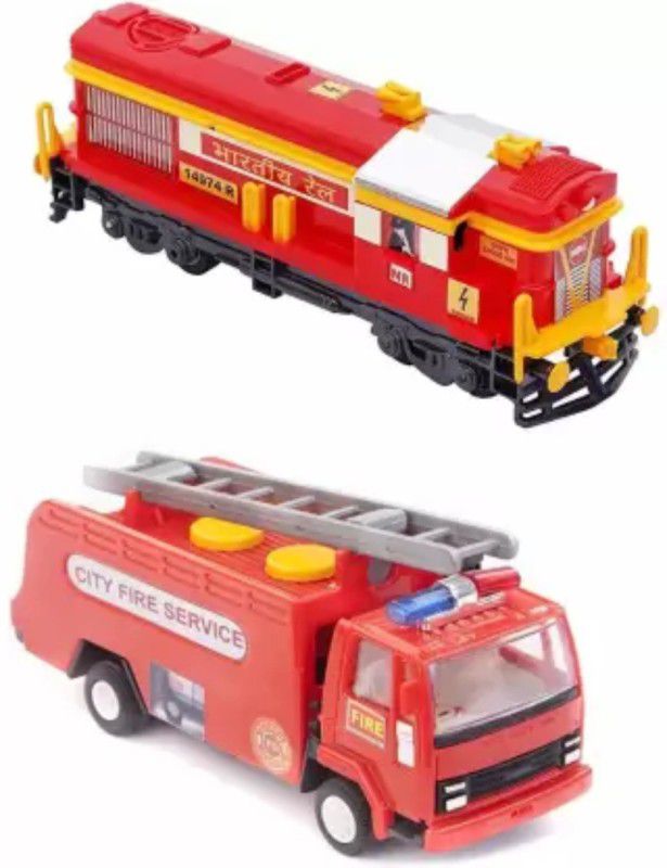 Hum Enterprise Red Train Engine & Fire Tender  (Red, Pack of: 2)