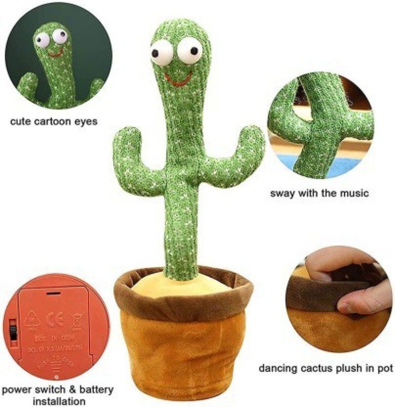 FASTFRIEND Dancing Cactus Talking Cactus Toy Repeats What You Say Wriggle Dancing and Sing  (Green)