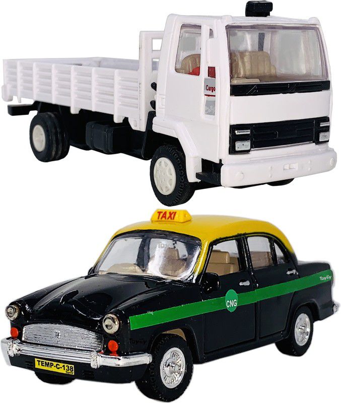 Toyify 2 combo toys Pull Back & Go Small size Transport vehicle Truck & Taxi Model toys  (Multicolor, Pack of: 2)