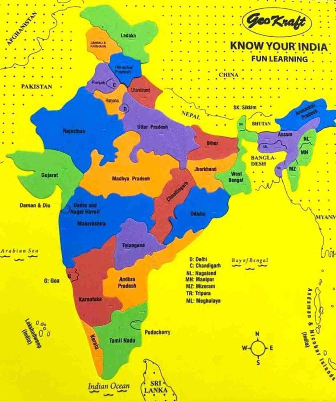 Maadi India Map States Territories Educational Activity Toy for Kids Map Jigsaw Puzzle  (1 Pieces)