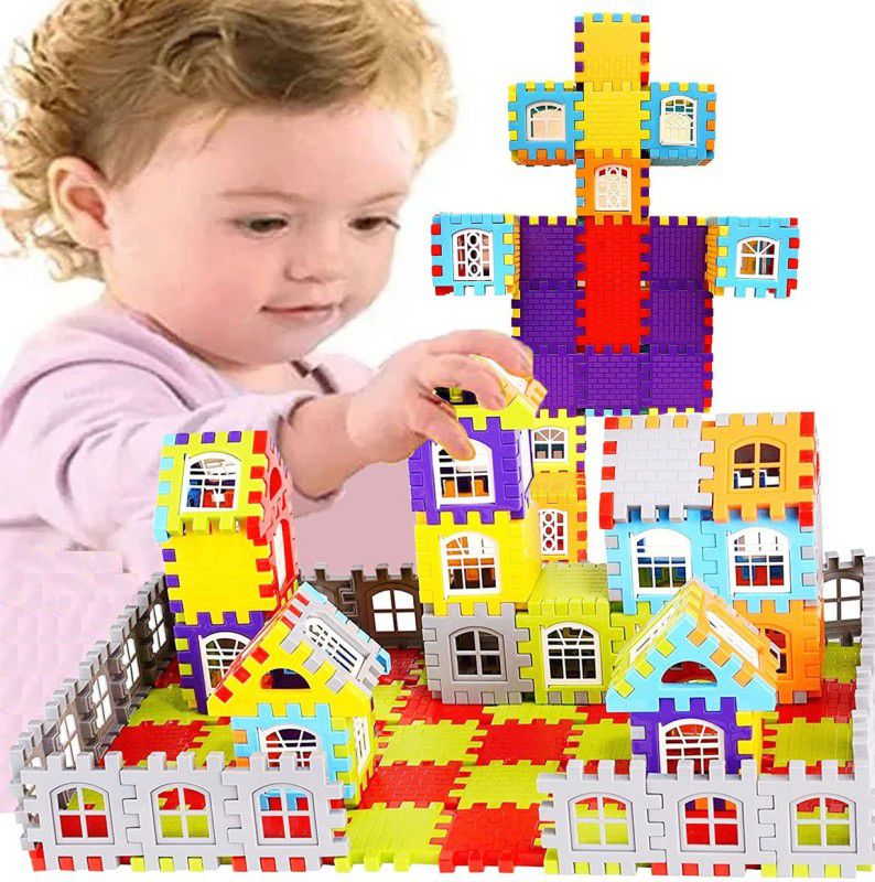 BOZICA Multi Colored 72 Pcs Happy House Building Block & 30 Pcs Attractive Windows Shapes DIY Educational Learning Construction Toy Skill Development,Hand Eye cordination, Non-Toxic Totally Harmless  (72 Pieces)