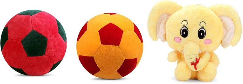 tgr COMBO PACK FOR KIDS ( MULTICOLOR 2 MEDIUM FOOTBALL AND YELLOW APPU ELEPHANT ) - 32 cm  (Multicolor)