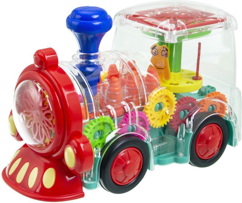 ToySurf ®Bump & Go Transparent Gear Train Engine Toys With 3D Lights & Music (Age 3+)  (Multicolor)